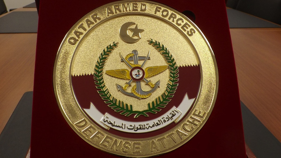A presentation plaque from the Qatar Armed Forces Defense Attache at the ISSEE training centre